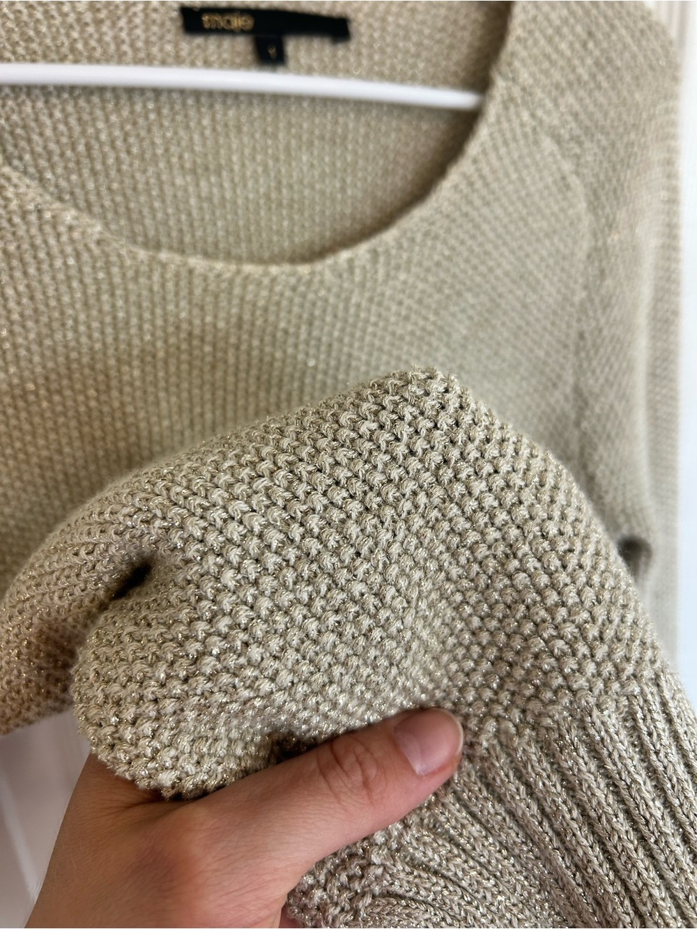 Maje Gold Shimmer Scoop Neck Knit Sweater Size Small — Like New - Picture 4 of 4